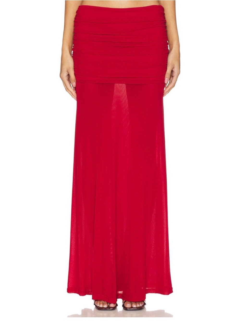 Runaway The Label Red Ruched Mesh Maxi Skirt Size M